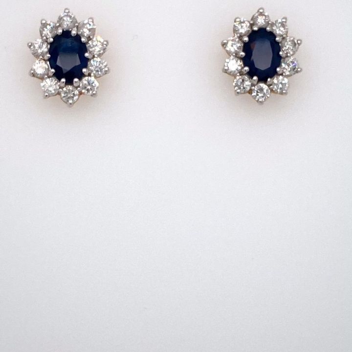 18ct Yellow Gold Sapphire & Diamond Oval Cluster Earrings
