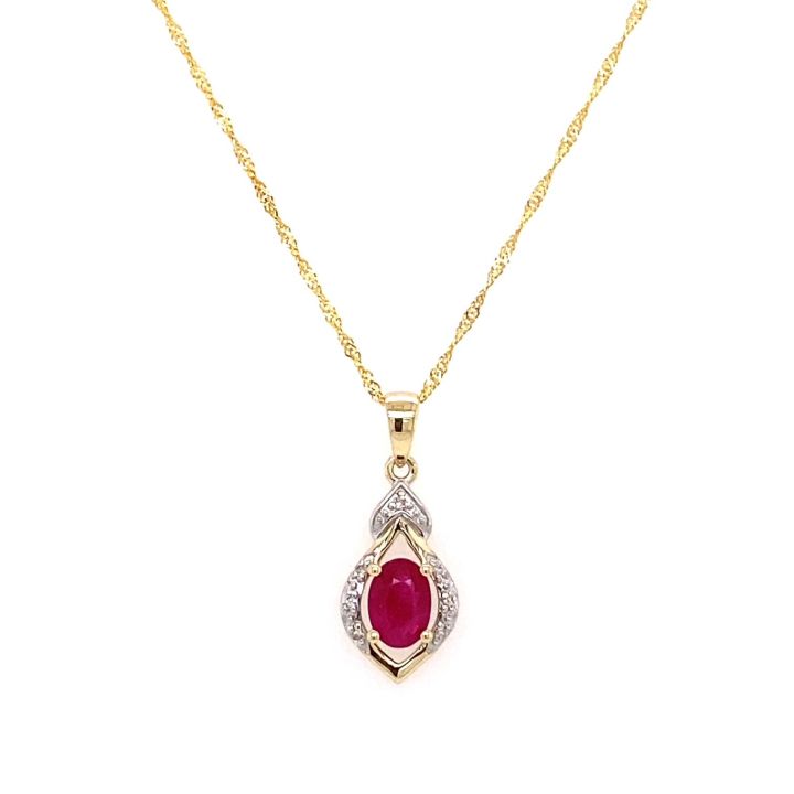 9ct Yellow Gold Ruby & Diamond Fancy Pendant