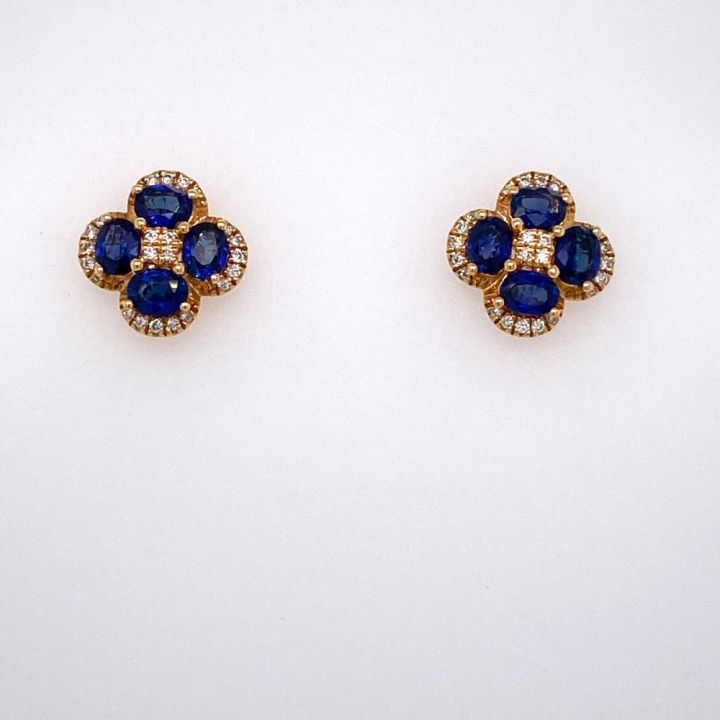 18ct Yellow Gold Four Leaf Clover Sapphire & Diamond Earrings