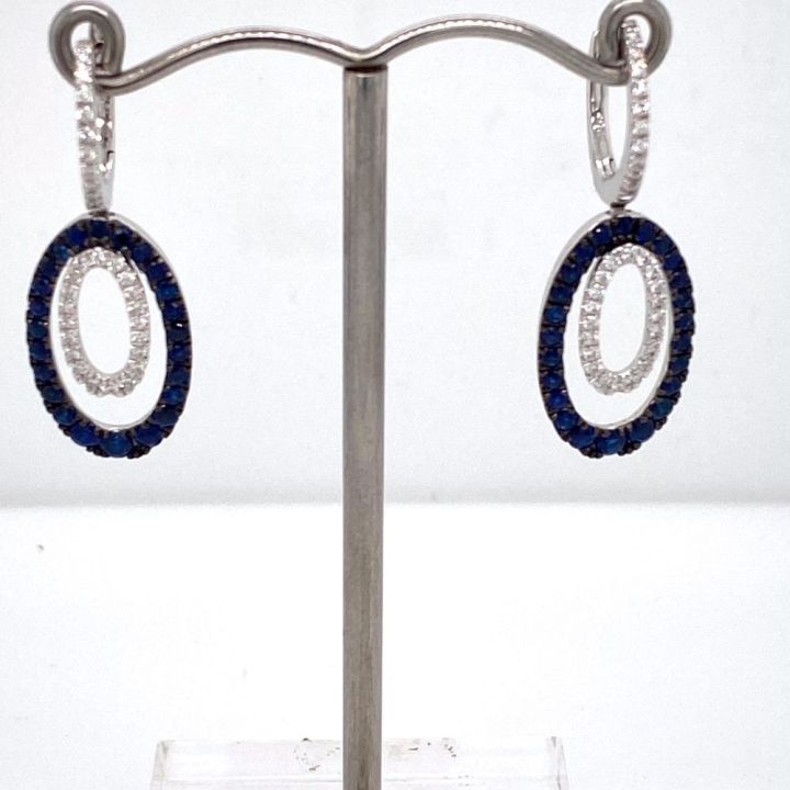 18ct White Gold Oval Sapphire & Diamond Drop Earrings