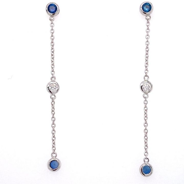 18ct White Gold Sapphire & Diamond Chain Drop Earrings