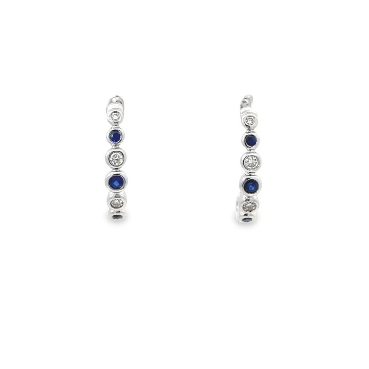 9ct White Gold Sapphire & Diamond Rub Over Set Hoop Earrings