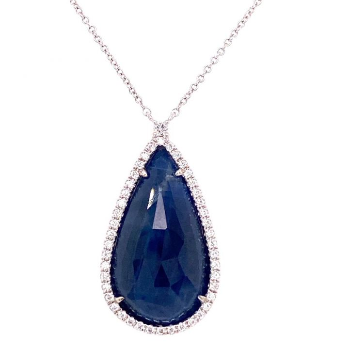 18ct White Gold Pear Shaped Sapphire & Diamond Necklace