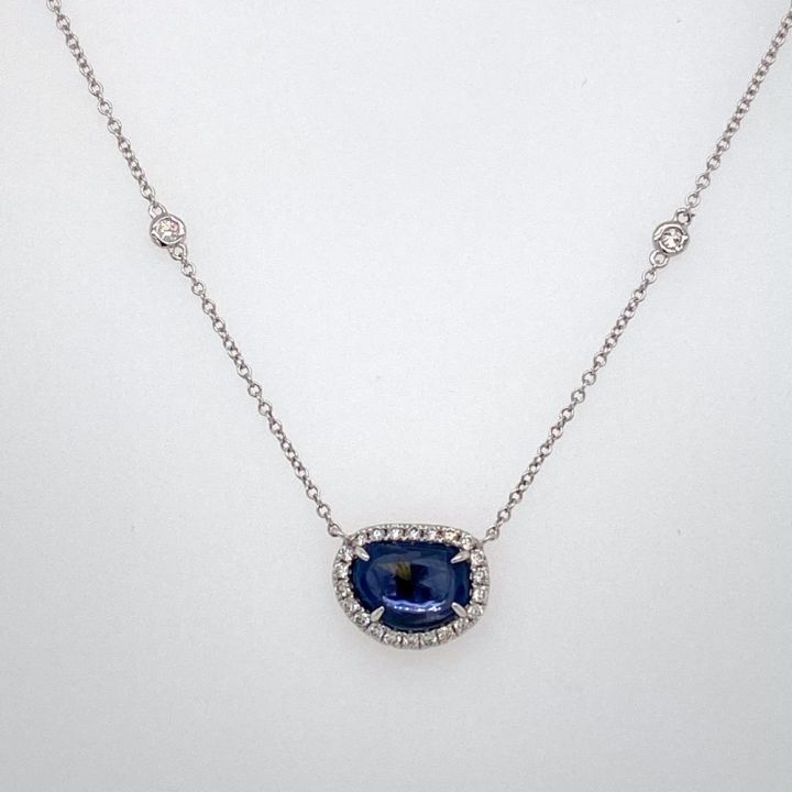 18ct White Gold Oval Rose Cut Sapphire & Diamond Necklace