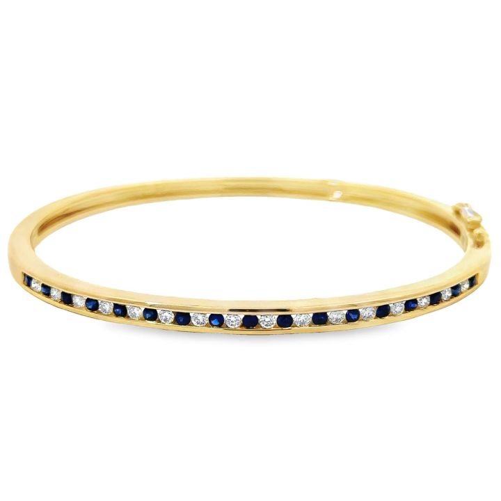 9ct Yellow Gold Sapphire & Diamond Bangle