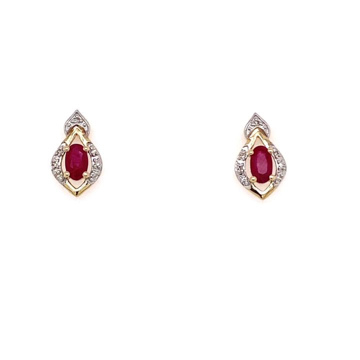 9ct Yellow Gold Ruby & Diamond Fancy Stud Earrings