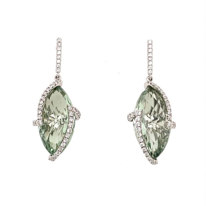 18ct White Gold Marquise Green Amethyst & Diamond Earrings