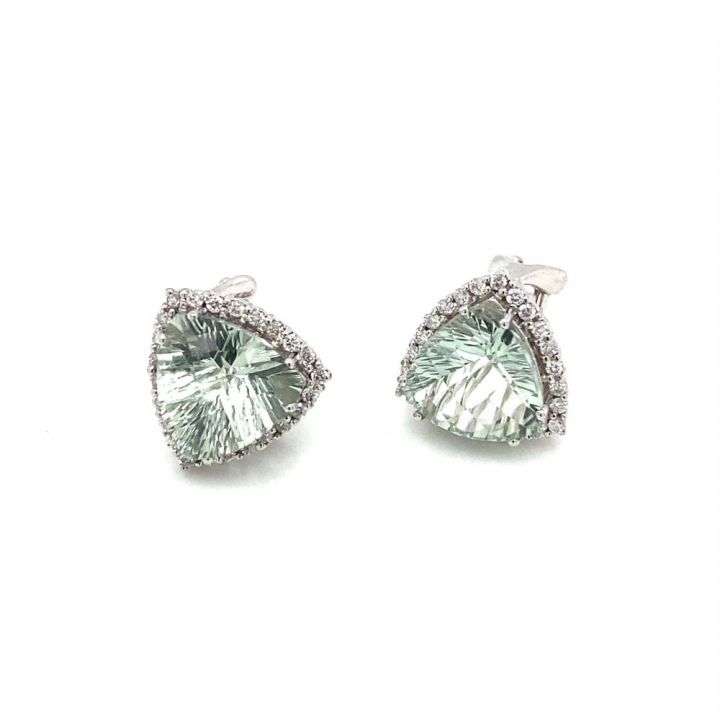 18ct White Gold Green Amethyst & Diamond Earrings