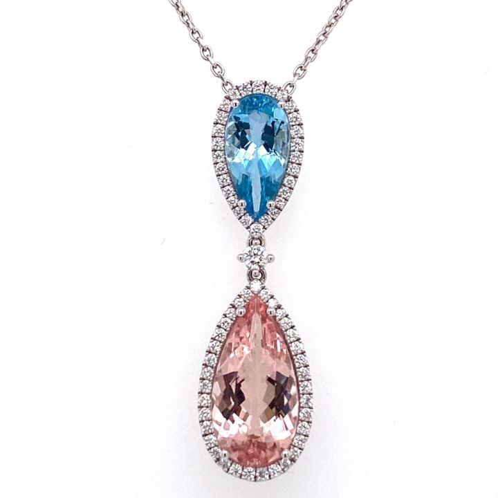 18ct White Gold Aquamarine & Morganite Pendant