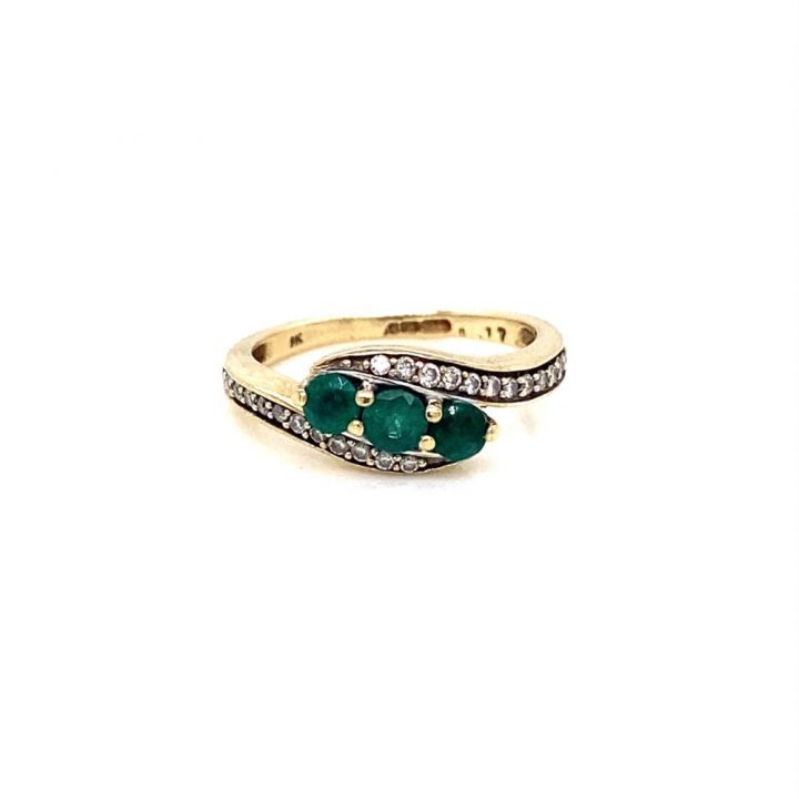 Pre Owned 9ct Yellow Gold Emerald & Diamond Ring Size K