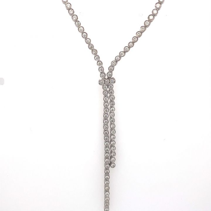 Pre Owned 18ct White Gold Diamond Drop Necklet