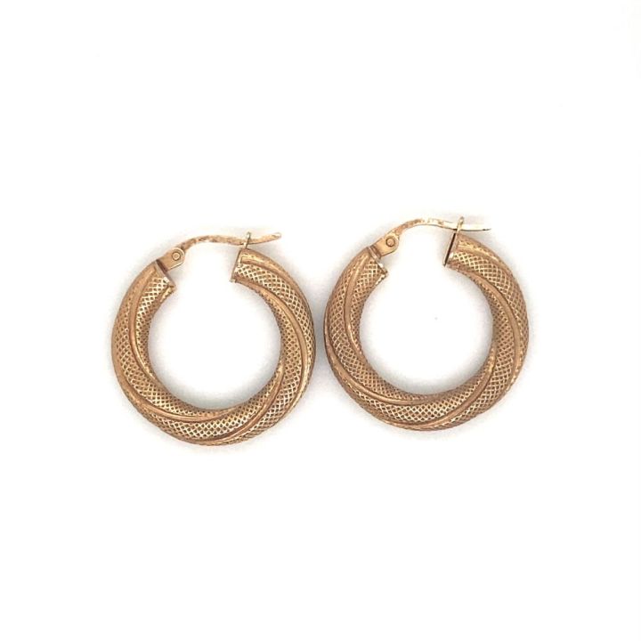 Preowned 9ct Yellow Gold Matt Finish Hoop Earrings