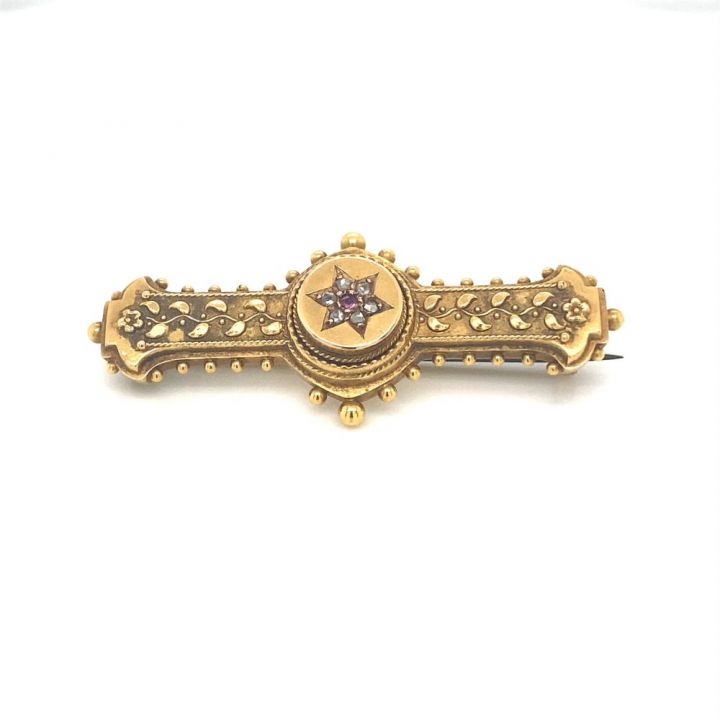 Pre Owned 15ct Yellow Gold Ruby & Diamond Brooch