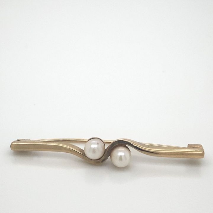 Preowned 9ct Yellow Gold Pearl Bar Brooch
