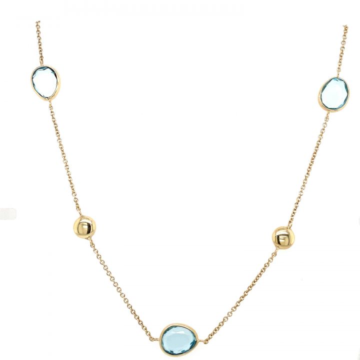 9ct Yellow Gold Blue Topaz Station Necklace