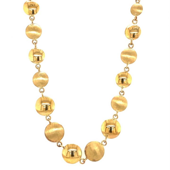 9ct Yellow Gold Satin & Polished Disc Necklace