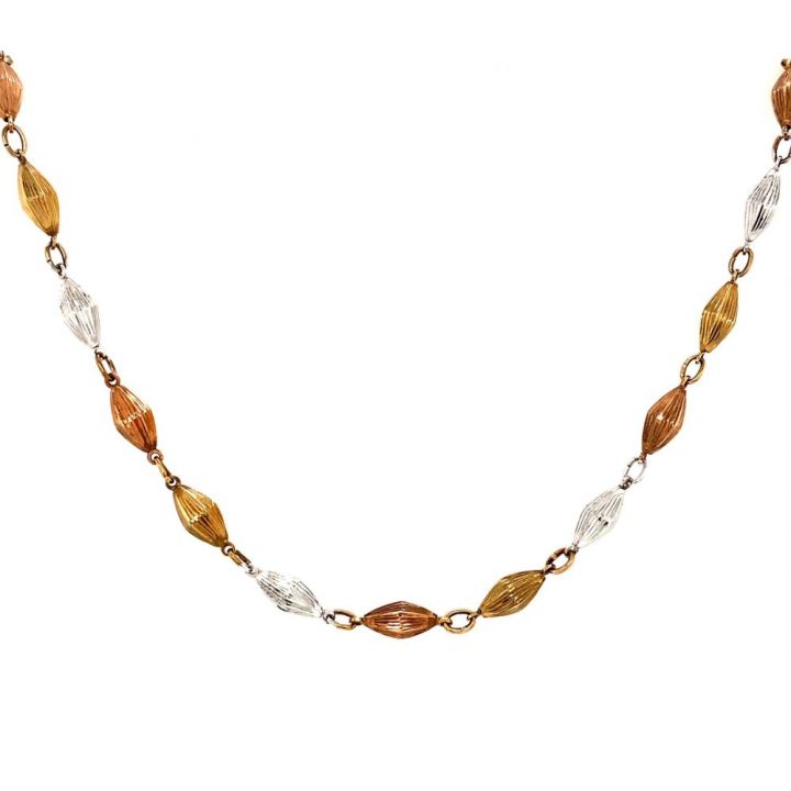 9ct Three Colour Gold Faceted Link Necklace