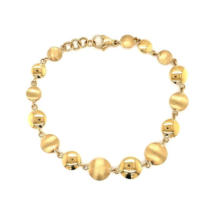 9ct Yellow Gold Satin & Polished Disc Bracelet