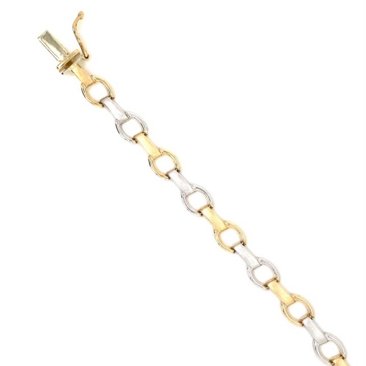9ct Yellow & White Gold Oval & Bar Link Bracelet