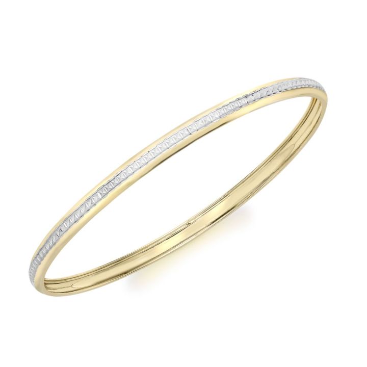 9ct Yellow & White Gold Diamond Cut Slave Bangle