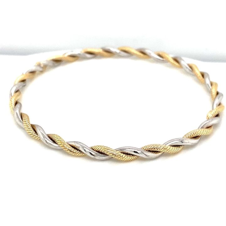 9ct Yellow & White Gold Twist Slave Bangle