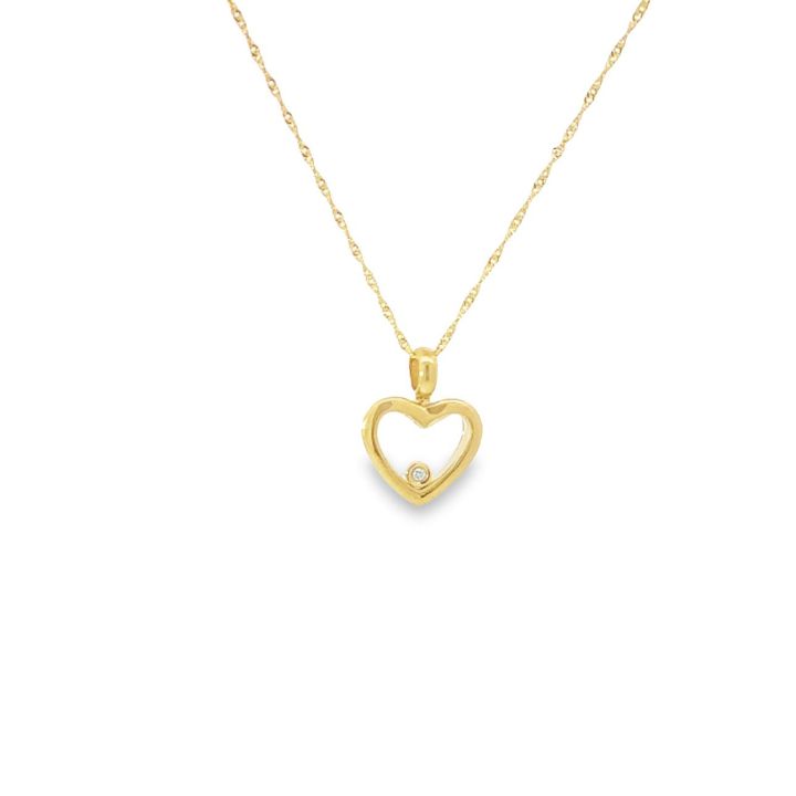 9ct Yellow Gold Floating Diamond Heart Pendant
