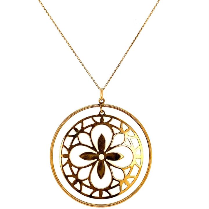 9ct Yellow Gold Flower Disc Pendant