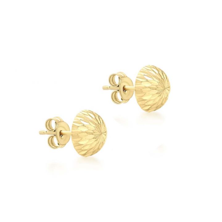 9ct Yellow Gold Diamond Cut Half Ball Stud Earrings
