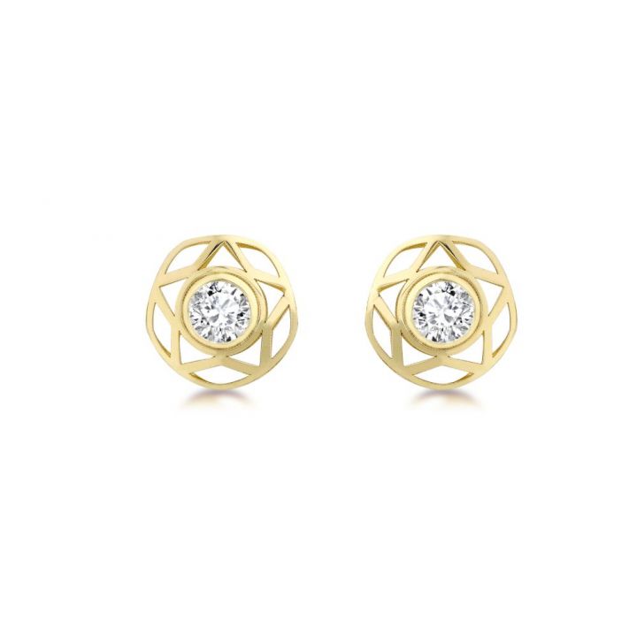 9ct Yellow Gold Cubic Zirconia Cut OUt Surround Stud Earrings