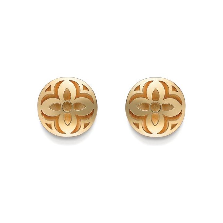 9ct Yellow Gold Circle Flower Stud Earrings
