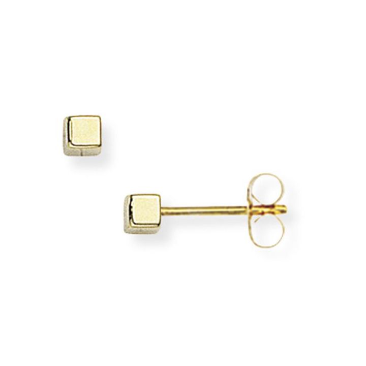 9ct Yellow Gold Tiny Cube Stud Earrings