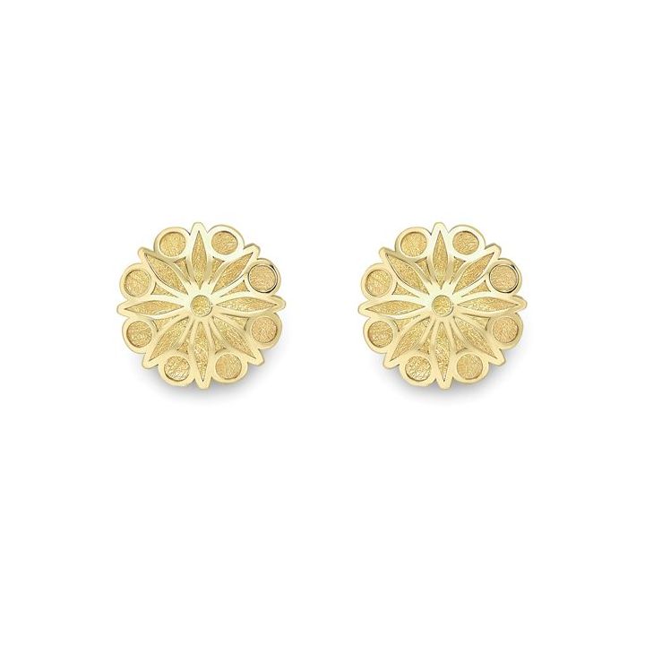 9ct Yellow Gold Round Cut Out Flower Stud Earrings