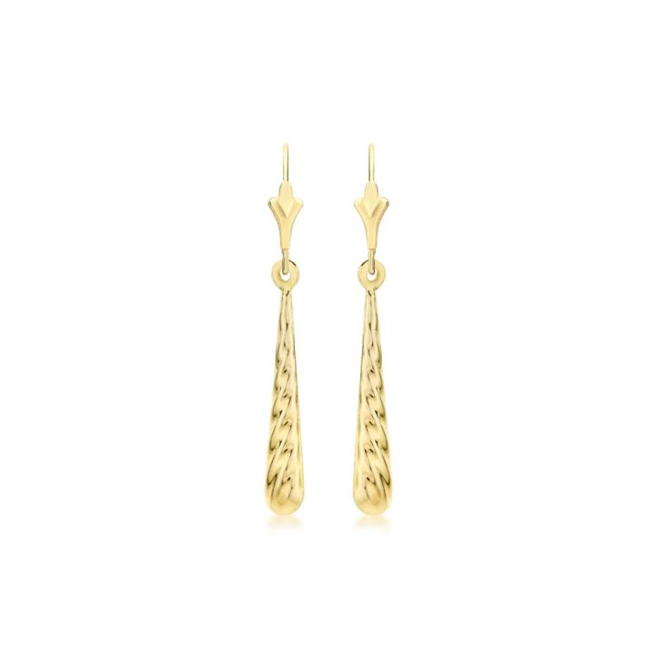 9ct Yellow Gold Diamond Cut Drop Earrings