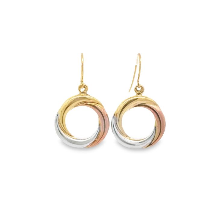 9ct Three Colour Gold Circle Hook Earrings