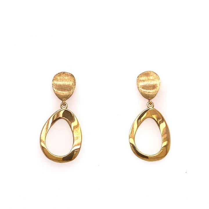9ct Yellow Gold Satin & Polished Oval Drop Earrings