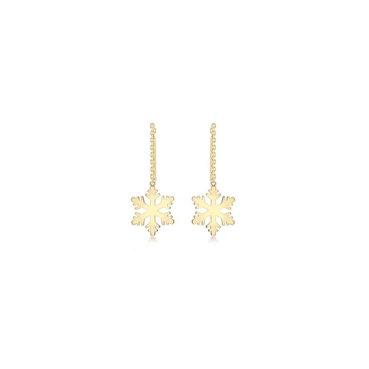9ct Yellow Gold Snowflake Pull Through Earrings