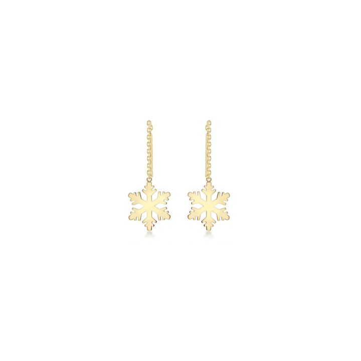 9ct Yellow Gold Snowflake Pull Through Earrings