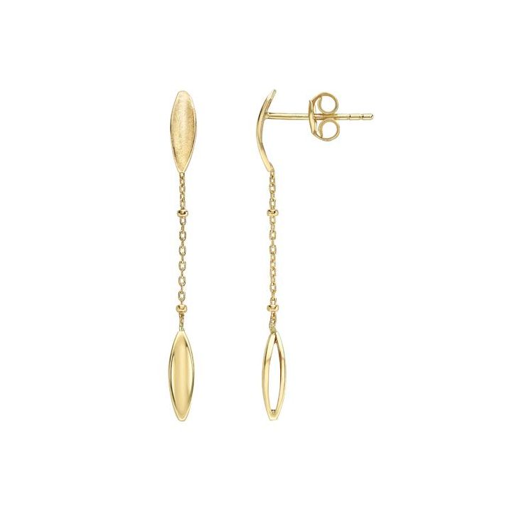 9ct Yellow Gold Long Marquise Drop Earrings