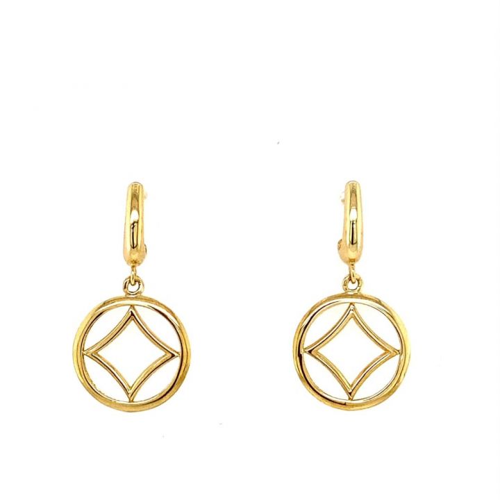 9ct Yellow Gold Circle & Diamond Shape Drop Earrings