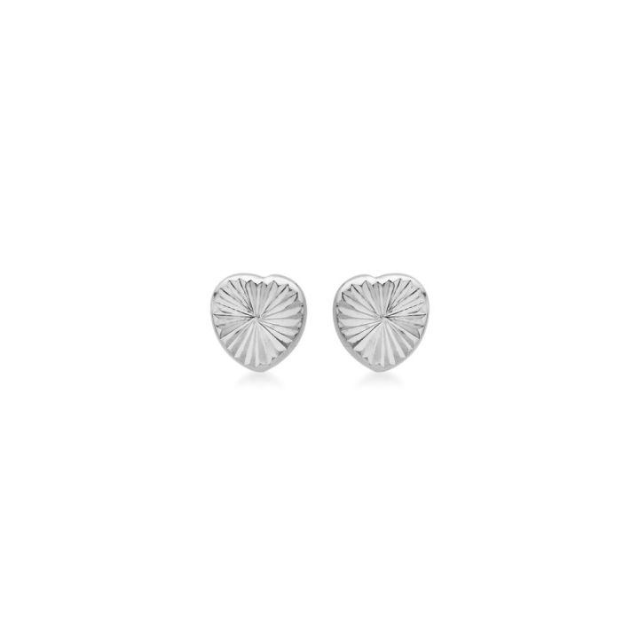 9ct White Gold Diamond Cut Heart Stud Earrings