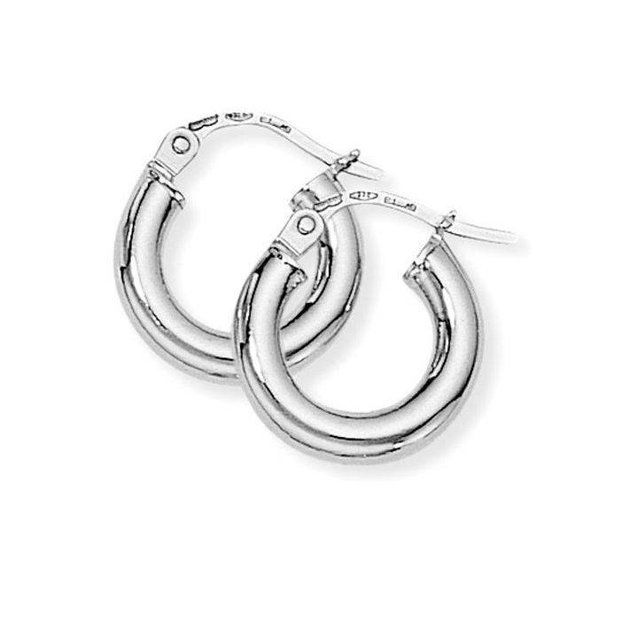 9ct White Gold Small Chunky Hoop Earrings
