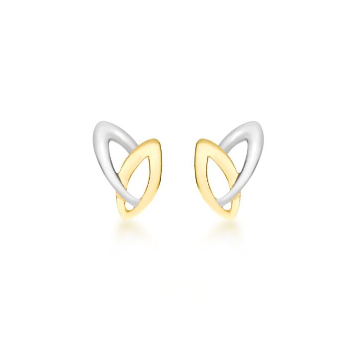 9ct Yellow & White Gold Double Marquise Stud Earrings