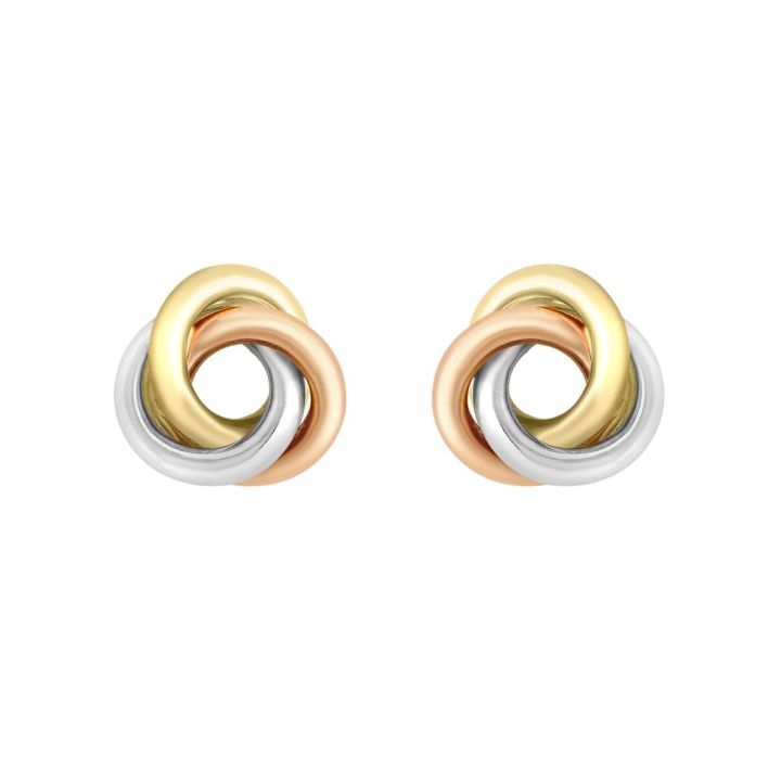 9ct Three Colour Gold Small Knot Stud Earrings