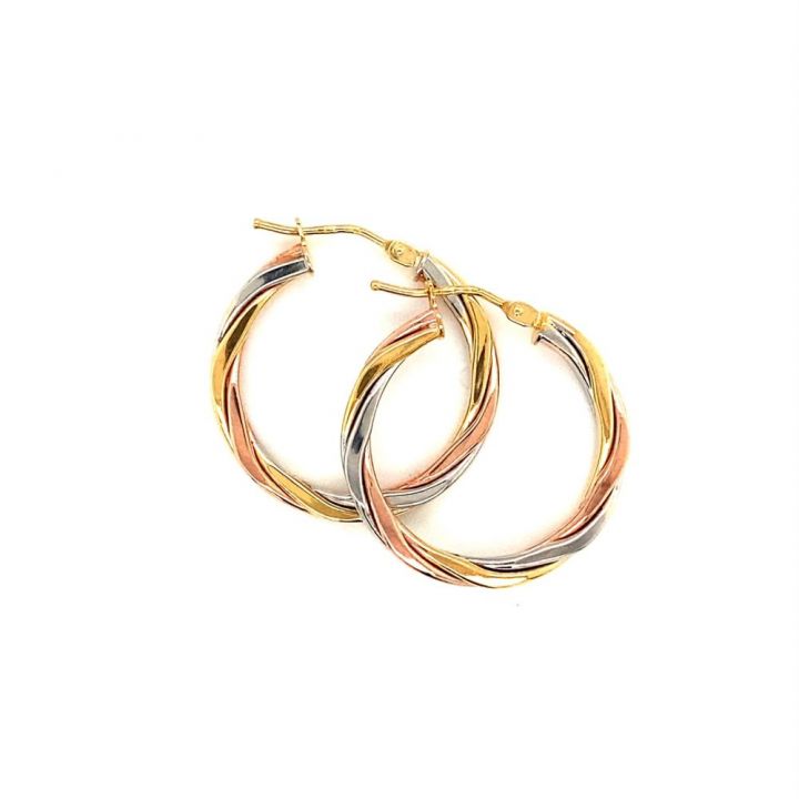 9ct Three Colour Gold Hoop Earrings
