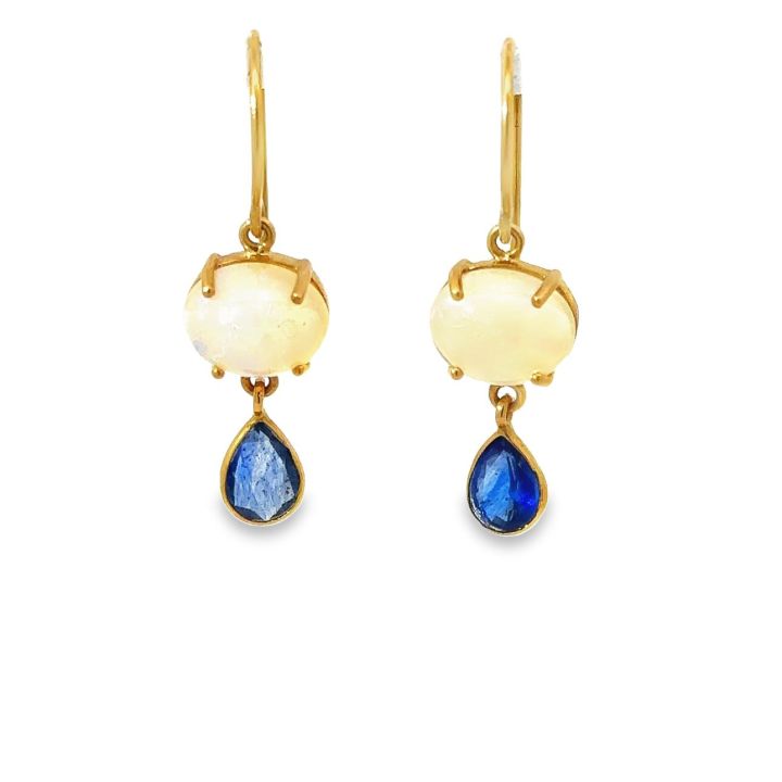 18ct Yellow Gold Opal & Sapphire Drop Earrings