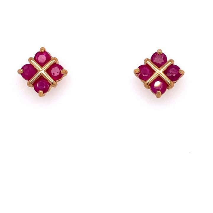 9ct Yellow Gold Four Stone Ruby Earrings