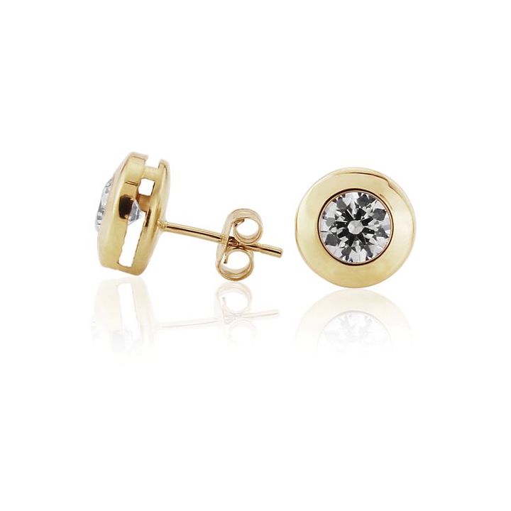 9ct Yellow Gold Rub Over Set Cubic Zirconia Earrings