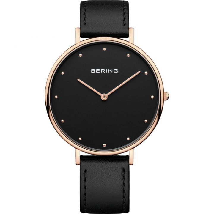 Bering Ladies Rose Gold Plated Leather Strap Watch