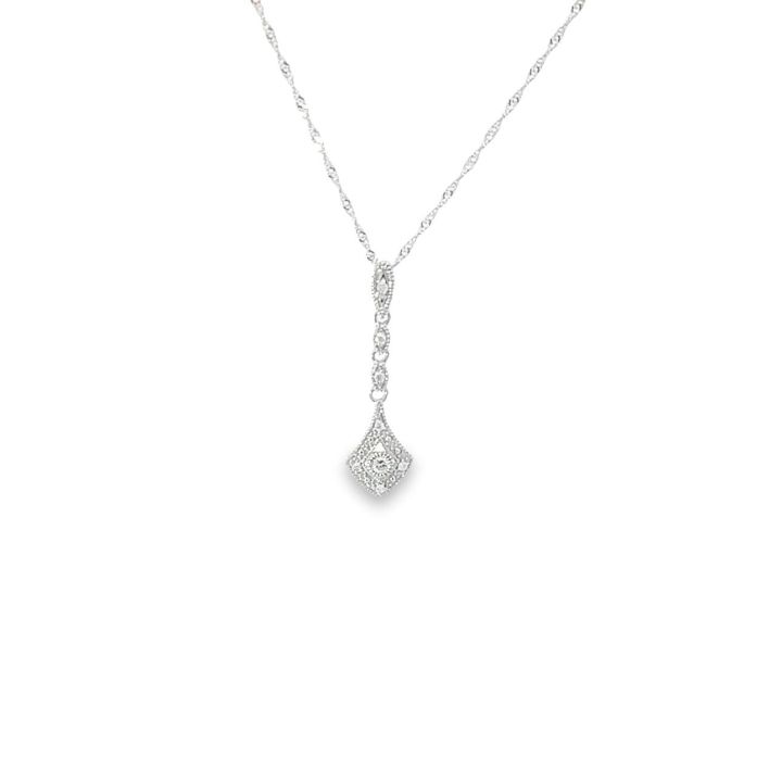 9ct White Gold Diamond Set Vintage Style Drop Pendant