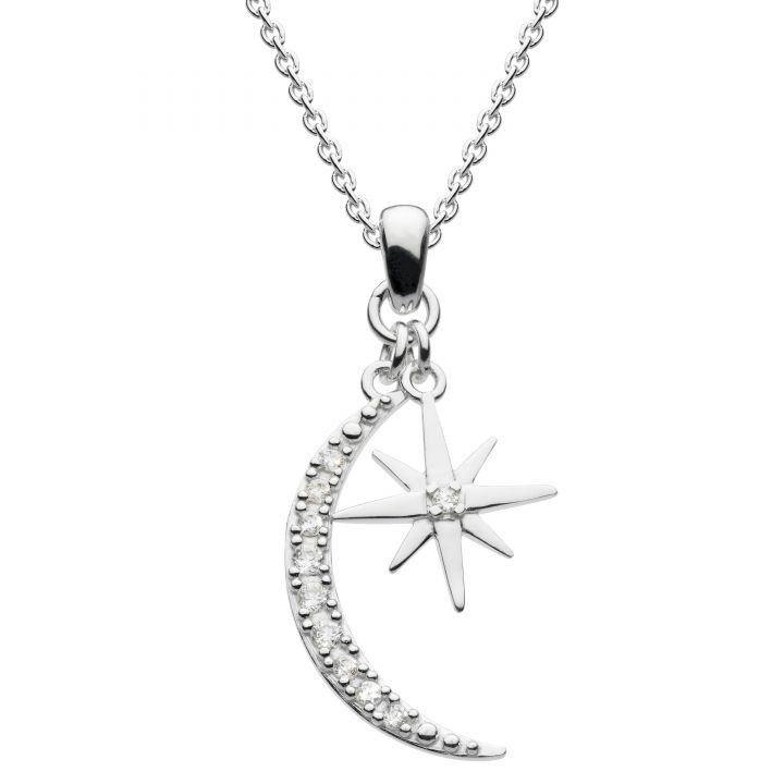 Dew Drop Twinkle Crescent and Star Necklace